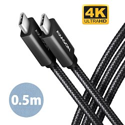 AXAGON BUCM32-CM05AB, SPEED+ kabel USB-C <-> USB-C, 0.5m, USB 20Gbps, PD 100W 5A, 4K HD, ALU, oplet