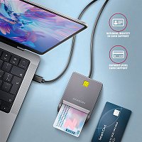 AXAGON CRE-SM3TC, USB-C FlatReader čtečka kontaktních karet Smart card (eObčanka), kabel 1.2m