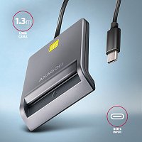 AXAGON CRE-SM3TC, USB-C FlatReader čtečka kontaktních karet Smart card (eObčanka), kabel 1.2m