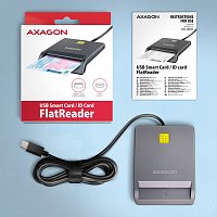 AXAGON CRE-SM3TC, USB-C FlatReader čtečka kontaktních karet Smart card (eObčanka), kabel 1.2m