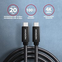 AXAGON BUCM32-CM05AB, SPEED+ kabel USB-C <-> USB-C, 0.5m, USB 20Gbps, PD 100W 5A, 4K HD, ALU, oplet