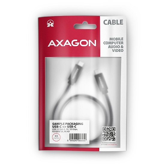 AXAGON BUCM32-CM05AB, SPEED+ kabel USB-C <-> USB-C, 0.5m, USB 20Gbps, PD 100W 5A, 4K HD, ALU, oplet