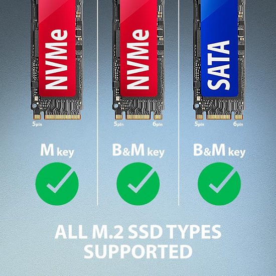 AXAGON ADM2-AM USB-A 10Gbps - M.2 NVMe & SATA SSD adaptér, kabel USB-A 10cm