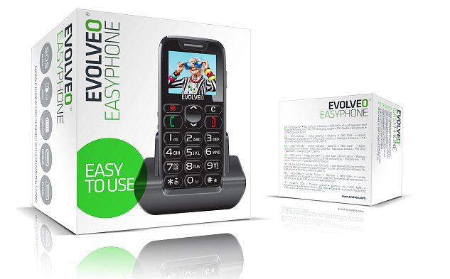 EVOLVEO EasyPhone, mobilní telefon pro seniory s nabíjecím stojánkem, černá