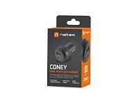 Natec nabíječka do auta CONEY, 1XUSB, 1XUSB-C, 48W