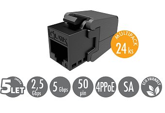 MULTIPACK 24ks Keystone Solarix CAT6 UTP RJ45 černý samořezný