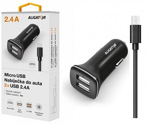 ALIGATOR Nabí. do auta microUSB 2,4A TCH černá
