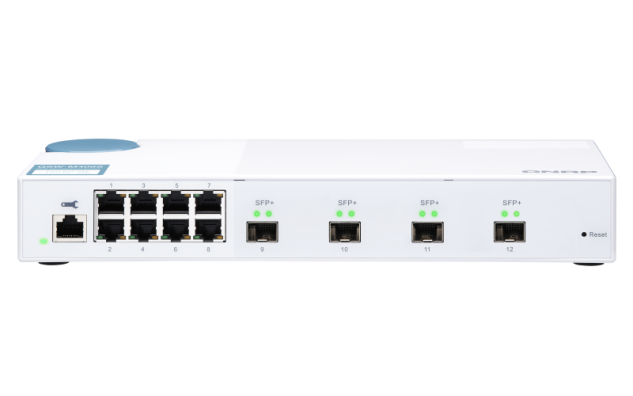 QNAP řízený switch QSW-M408S (12portů: 8x Gigabit port + 4x 10G SFP+ porty)