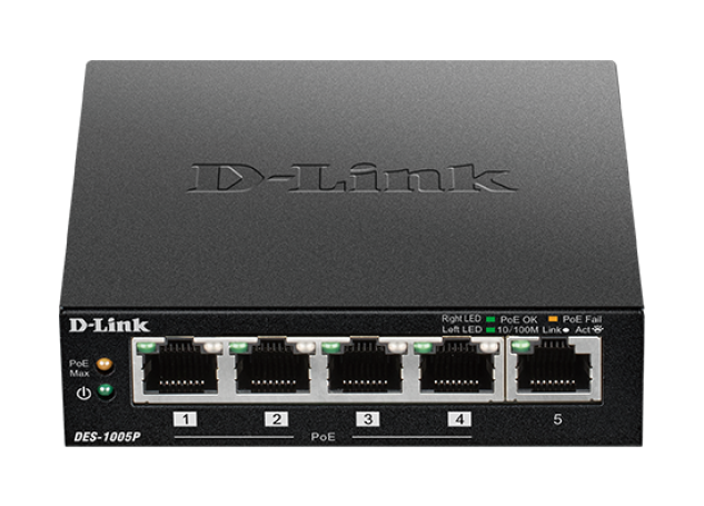 D-Link DES-1005P 5-port 10/100 switch, 4xPoE+,60W