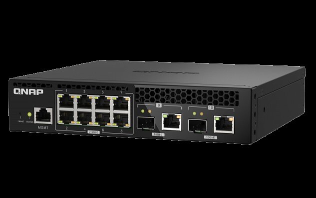 QNAP řízený switch QSW-M2108R-2C (8x 2,5GbE RJ45 a 2x kombo 10GbE SFP+/RJ-45, malá šířka)