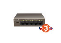 Tenda TEF1105P-4-63W PoE AT switch 4x PoE 802.3af/at, 5x 100Mb/s, PoE celkem 63W, fanless, PoE+
