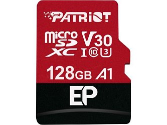 128GB microSDXC Patriot V30 A1, class 10 U3 100/80MB/s + adapter