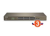 Tenda TEG1024F 24x Gigabit s SFP, 22x RJ45 + 2x SFP / RJ45, Fanless - bez ventilátorů, Rack , 6kV Tenda TEG1024F 24x Gigabit s SFP, 22x RJ45 + 2x SFP / RJ45, Fanless - bez ventilátorů, Rack , 6kV
