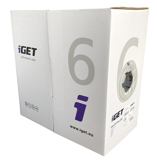 Síťový kabel iGET CAT6 UTP PVC Eca 305m/box, kabel drát, s třídou reakce na oheň Eca