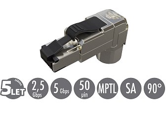 Konektor 90°RJ45 CAT5E STP univerzální samoř.prům.