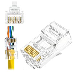 Konektor UTP RJ45EZ, Cat6 drát, 10ks,licna RJ45/5SLD, průchozí síťový konektor