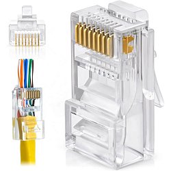 Konektor UTP RJ45EZ, Cat5e drát, licna RJ45/5SLD, průchozí síťový konektor 10ks