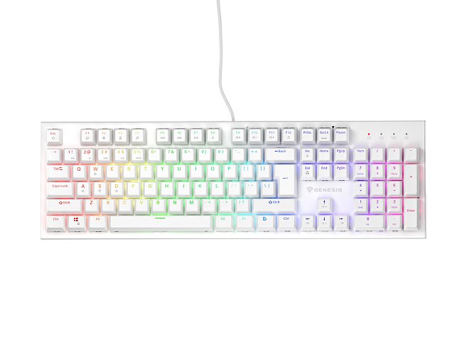 Genesis mechanická klávesnice THOR 303, US layout, bílá, RGB podsvícení, software, Outemu Brown