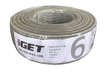Síťový kabel iGET CAT6 UTP PVC Eca 100m/box, kabel drát, s třídou reakce na oheň Eca