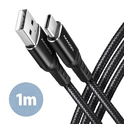 AXAGON BUCM-AM10AB, HQ kabel USB-C <-> USB-A, 1m, USB 2.0, 3A, ALU, oplet, černý AXAGON BUCM-AM10AB, HQ kabel USB-C <-> USB-A, 1m, USB 2.0, 3A, ALU, oplet, černý