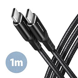 AXAGON BUCM-CM10AB, HQ kabel USB-C <-> USB-C, 1m, USB 2.0, PD 60W 3A, ALU, oplet, černý AXAGON BUCM-CM10AB, HQ kabel USB-C <-> USB-C, 1m, USB 2.0, PD 60W 3A, ALU, oplet, černý