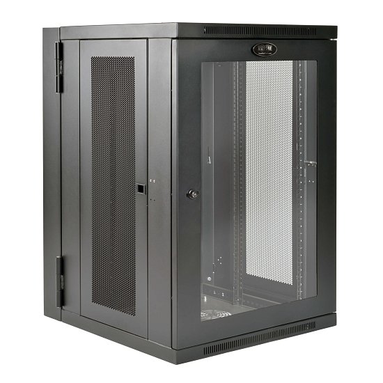 Skříň SmartRack 18U, hloubka pro UPS, prosklené dveře, montáž na stěnu