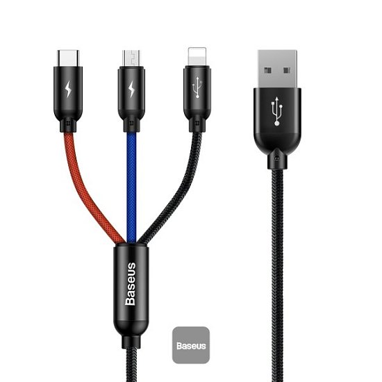 Baseus datový kabel Rapid 3v1 USB-C/microUSB, Lightning, USB-C 1,5m PD 20W zelený