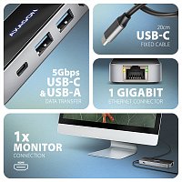 AXAGON HMC-6GLN, USB 5Gbps hub, 2x USB-A, USB-C, HDMI 4k/60Hz, RJ-45 GLAN, PD 100W, kabel USB-C 20cm AXAGON HMC-6GLN, USB 5Gbps hub, 2x USB-A, USB-C, HDMI 4k/60Hz, RJ-45 GLAN, PD 100W, kabel USB-C 20cm