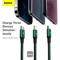 Baseus datový kabel Rapid 3v1 USB-C/microUSB, Lightning, USB-C 1,5m PD 20W zelený Baseus datový kabel Rapid 3v1 USB-C/microUSB, Lightning, USB-C 1,5m PD 20W zelený