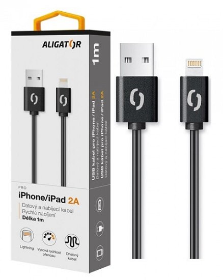 ALIGATOR Datový kabel 2A, Lightning černý