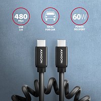 AXAGON BUCM-CM20TB, TWISTER kabel USB-C <-> USB-C, 1.1m, USB 2.0, PD 60W 3A, ALU, tpe, černý AXAGON BUCM-CM20TB, TWISTER kabel USB-C <-> USB-C, 1.1m, USB 2.0, PD 60W 3A, ALU, tpe, černý
