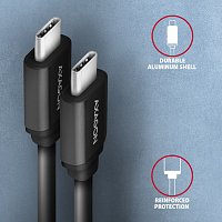 AXAGON BUCM-CM20TB, TWISTER kabel USB-C <-> USB-C, 1.1m, USB 2.0, PD 60W 3A, ALU, tpe, černý AXAGON BUCM-CM20TB, TWISTER kabel USB-C <-> USB-C, 1.1m, USB 2.0, PD 60W 3A, ALU, tpe, černý