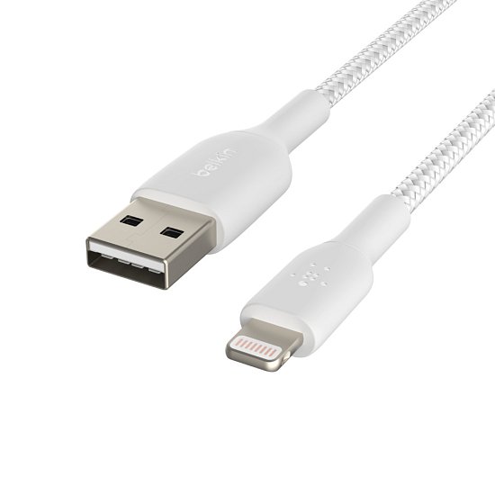 BELKIN kabel oplétaný USB-A - Lightning, 2m, bílý
