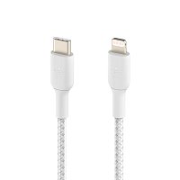 BELKIN kabel oplétaný USB-C - Lightning, 1m, bílý