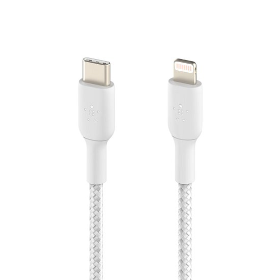 BELKIN kabel oplétaný USB-C - Lightning, 1m, bílý