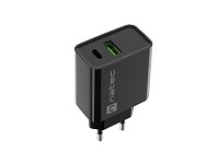 Universální nabíječka Natec RIBERA 20W 1X USB-A + 1X USB-C, černá Universální nabíječka Natec RIBERA 20W 1X USB-A + 1X USB-C, černá