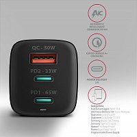 AXAGON ACU-DPQ65, GaN nabíječka do sítě 65W, 3x port (USB-A + dual USB-C), PD3.0/QC4+/PPS/Apple AXAGON ACU-DPQ65, GaN nabíječka do sítě 65W, 3x port (USB-A + dual USB-C), PD3.0/QC4+/PPS/Apple