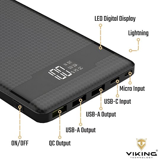 VIKING POWER BANK PN-962 QC3.0 20000mah, QUICK CHARGE 3.0, Černá