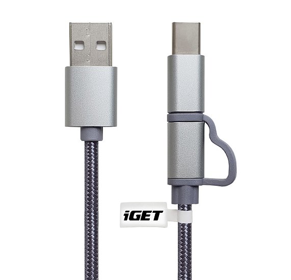 iGET G2V1 - USB kabel Micro USB/ USB - C dlouhý pro veškeré mobilní telefony, včetně odolných