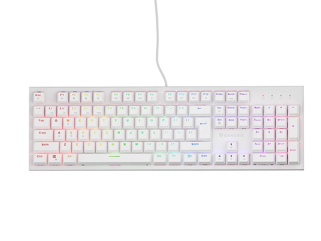 Genesis herní mechanická klávesnice THOR 303/RGB/Outemu Peach Silent/Drátová USB/US layout/Bílá