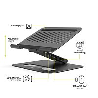 PORT CONNECT Dokovací stanice USB-C , 3x4K s nastavitelným držákem notebooku, černá PORT CONNECT Dokovací stanice USB-C , 3x4K s nastavitelným držákem notebooku, černá