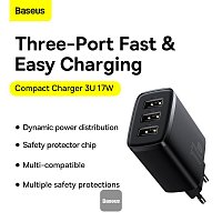 Baseus nabíječka do sítě Compact 3xUSB 17W černá Baseus nabíječka do sítě Compact 3xUSB 17W černá