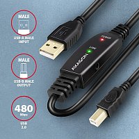AXAGON ADR-215B, USB 2.0 A-M -> B-M aktivní propojovací / repeater kabel, 15m AXAGON ADR-215B, USB 2.0 A-M -> B-M aktivní propojovací / repeater kabel, 15m