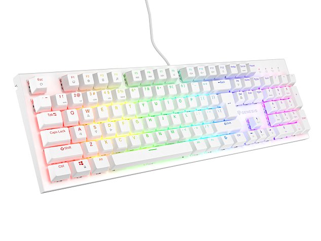 Genesis mechanická klávesnice THOR 303, US layout, bílá, RGB podsvícení, software, Outemu Brown