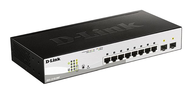 D-Link DGS-1210-08P Smart PoE switch, 8x GbE PoE+, 2x SFP, PoE 65W, fanless