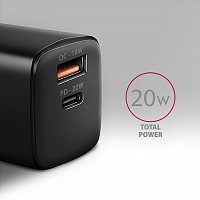 AXAGON ACU-PQ20 nabíječka do sítě 20W, 2x port (USB-A + USB-C), PD3.0/PPS/QC4+/AFC/Apple, černá