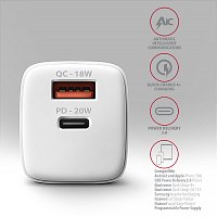 AXAGON ACU-PQ20W nabíječka do sítě 20W, 2x port (USB-A + USB-C), PD3.0/PPS/QC4+/AFC/Apple, bílá AXAGON ACU-PQ20W nabíječka do sítě 20W, 2x port (USB-A + USB-C), PD3.0/PPS/QC4+/AFC/Apple, bílá