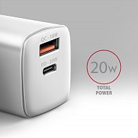 AXAGON ACU-PQ20W nabíječka do sítě 20W, 2x port (USB-A + USB-C), PD3.0/PPS/QC4+/AFC/Apple, bílá AXAGON ACU-PQ20W nabíječka do sítě 20W, 2x port (USB-A + USB-C), PD3.0/PPS/QC4+/AFC/Apple, bílá