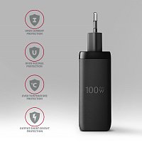AXAGON ACU-DPQ100, GaN nabíječka do sítě 100W, 3x port (USB-A + dual USB-C), PD3.0/PPS/QC4+/Apple AXAGON ACU-DPQ100, GaN nabíječka do sítě 100W, 3x port (USB-A + dual USB-C), PD3.0/PPS/QC4+/Apple