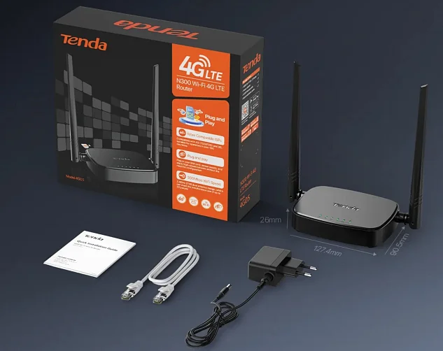 Tenda 4G05 Wi-Fi N300 4G / 3G LTE router, 2x WAN/LAN, 1x nanoSIM, IPv6, VPN, LTE Cat.4, CZ App